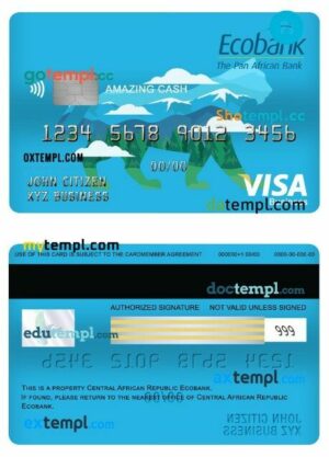 Central African republic Ecobank Amazing Cash visa business card template in PSD format