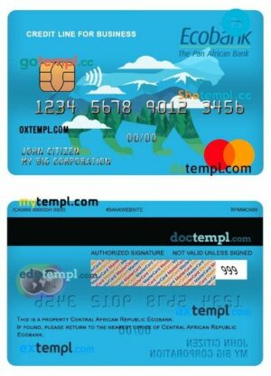 Central African republic Ecobank business credit mastercard template in PSD format