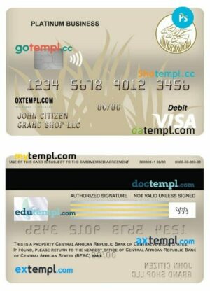 Central African republic bank of central african states (beac) bank platinum business visa debit card template in PSD format
