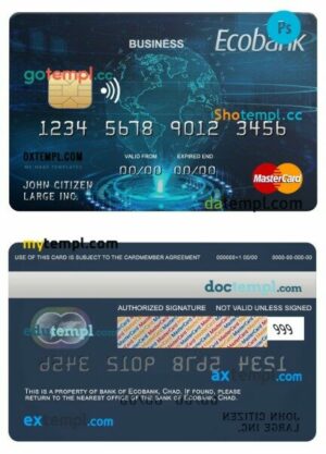 Chad Ecobank bank business mastercard template in PSD format