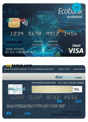 Chad Ecobank bank visa business card template in PSD format