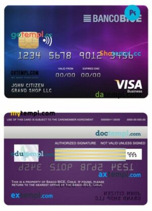 Chile BICE bank visa business card template in PSD format