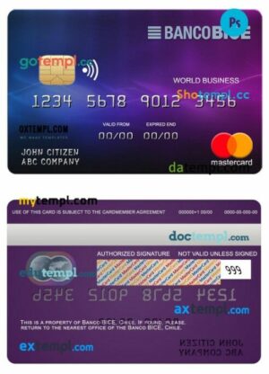 Chile BICE bank world business mastercard template in PSD format