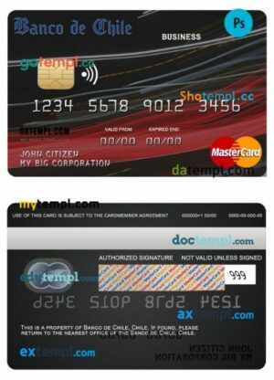 Chile Banco de Chile bank business mastercard template in PSD format
