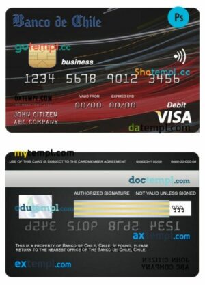Chile Banco de Chile bank visa business card template in PSD format