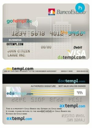Chile Banco del estado business visa debit card template in PSD format