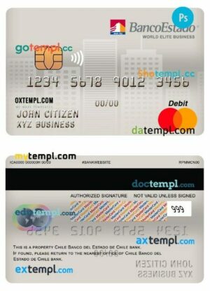 Chile Banco del estado world elite business mastercard template in PSD format