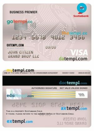 Chile Scotiabank business premier visa signature card template in PSD format