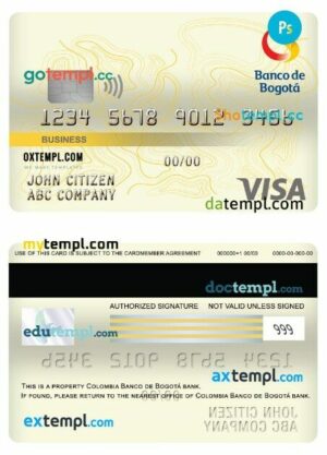 Colombia Banco de bogotá bank business visa card template in PSD format