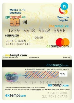 Colombia Banco de bogotá bank world elite business mastercard template in PSD format