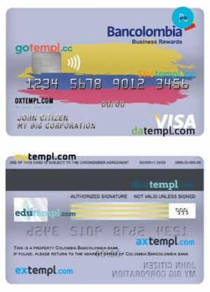 Colombia Bancolombia bank Business Rewards visa card template in PSD format