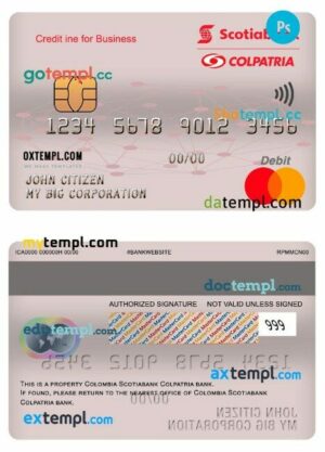 Colombia Scotiabank colpatria bank business credit mastercard template in PSD format