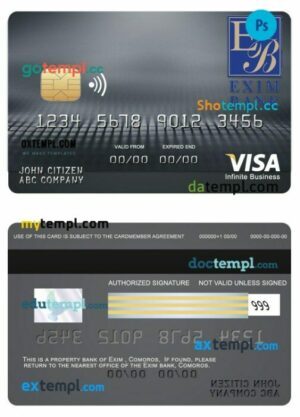 Comoros Exim bank Business visa Infinite card template in PSD format