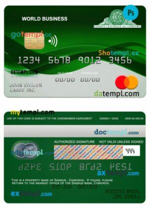 Comoros Sanduk bank world business mastercard template in PSD format
