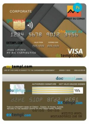 Congo Credit bank corporate visa card template in PSD format