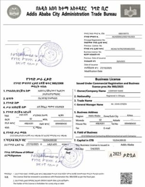 Ethiopia Addis Ababa business license Word and PDF template