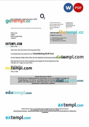 Germany RECHNUNG O2 business utility bill template in Word and PDF format
