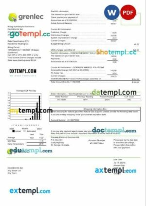 Grenada Electricity Services business utility bill template in Word and PDF format
