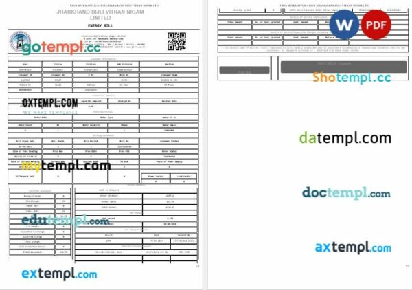 India jharkhand bijli vitran nigam ltd. business utility bill template in Word and PDF format