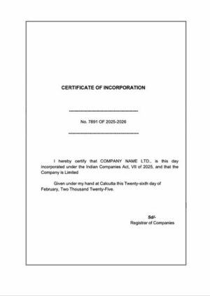 India certificate of incorporation Word and PDF template, version 4