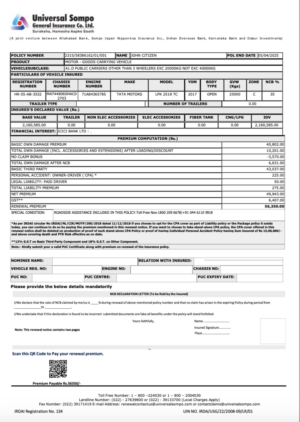 Japan Universal Sompo General insurance certificate Word and PDF template