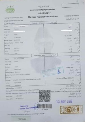 Pakistan Government of Punjab Pakistan marriage certificate template in PSD format