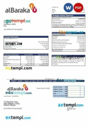 Pakistan Al Baraka mortgage statement in Word and PDF formats
