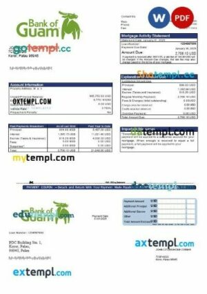 Palau Guamanian bank mortgage statement in Word and PDF formats
