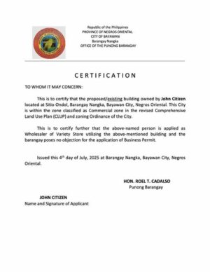Philippines certification of existence Word and PDF template