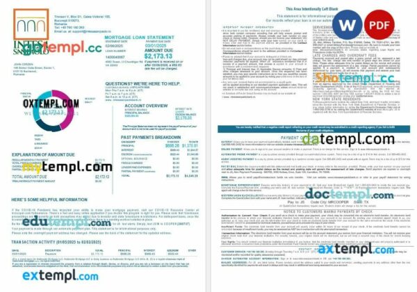 Romania Intesa Sanpaolo bank mortgage statement in Word and PDF formats