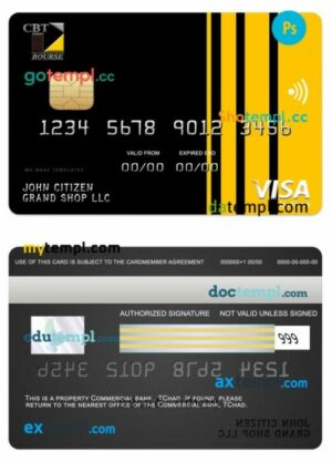 TChad Commercial bank visa business card template in PSD format
