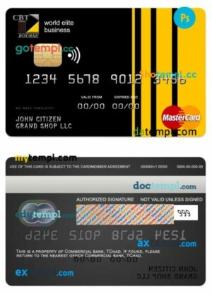 TChad Commercial bank world elite business mastercard template in PSD format
