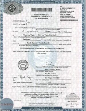 USA County of clark marriage certificate template in PSD format