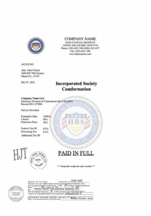 USA Florida incorporated society comformation Word and PDF template