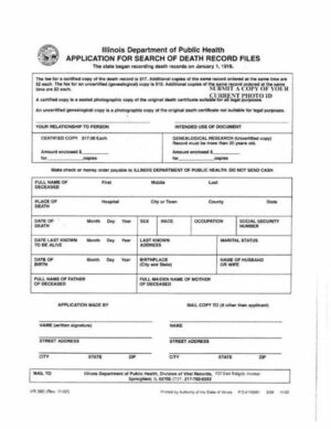USA Illinois Department of public health death certificate template in PSD format