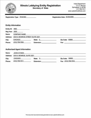 USA Illinois registration certificate Word and PDF template