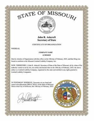USA Missouri certificate of organization Word and PDF template