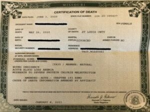 USA Missouri department of health death certificate template in PSD format