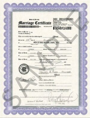 USA Nevada Registry office marriage certificate template in PSD format
