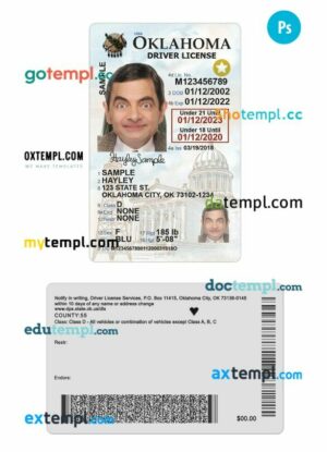 USA Oklahoma under 21 driving license PSD editable template, 2020-present