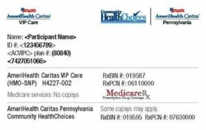 USA Pennsylvania AmeriHealth Caritas health insurance card template in PSD format
