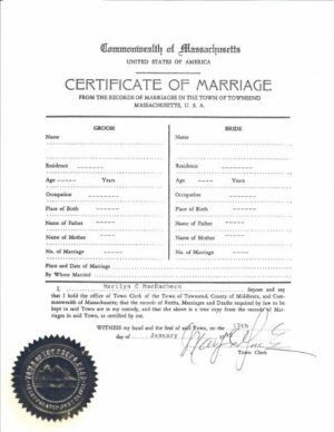USA The records of Massachusetts in the Townsend marriage certificate template in PSD format