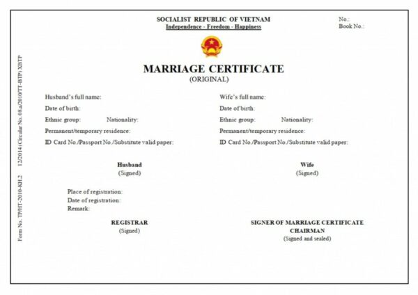 Vietnam Marriage registrar marriage certificate template in PSD format