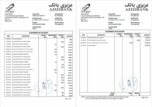 Afghanistan Azizi Bank statement of account Word and PDF template, 2 pages