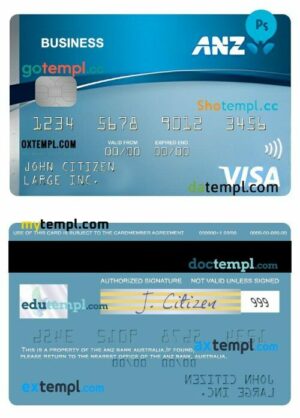 Australia ANZ Low Rate credit business visa card template in PSD format