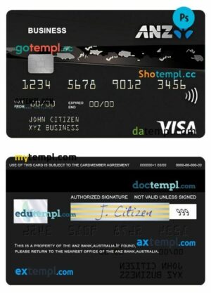 Australia ANZ Rewards Black credit visa business card template in PSD format