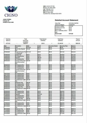 Australia Cigno account statement Word and PDF template