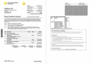 Australia Commonwealth account statement Word and PDF template, 2 pages