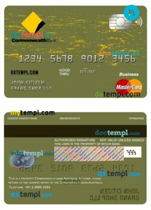 Australia Commonwealth bank business mastercard template in PSD format