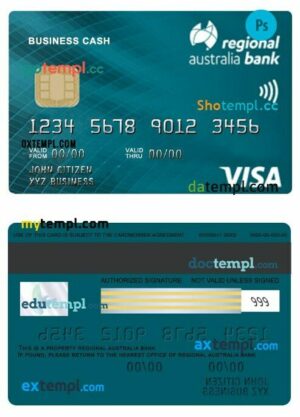 Australia Regional bank business cash visa card template in PSD format